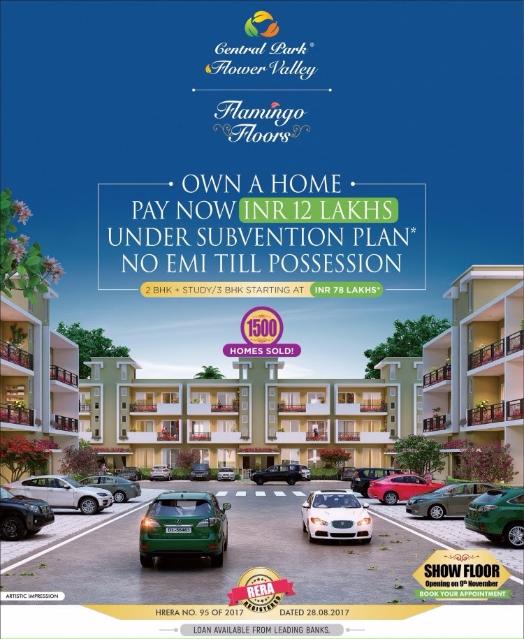 Pay 12 lakhs & own home under subvention plan & no EMI till possession at Central Park 3 Flamingo Floors in Sohna